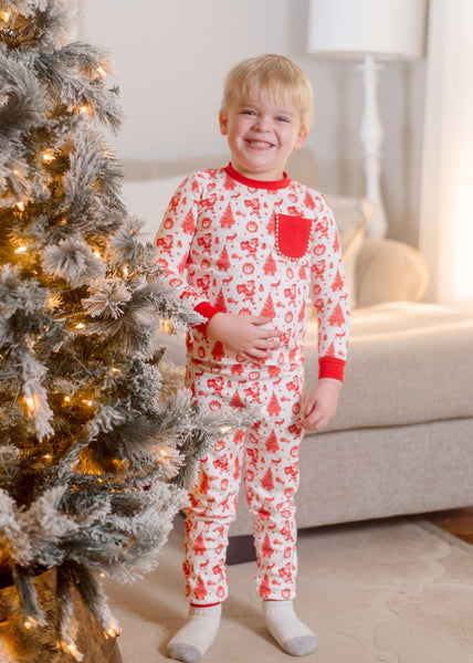 Old Fashioned Christmas Boys' Lounge 2 Piece Set with Piping Trim
