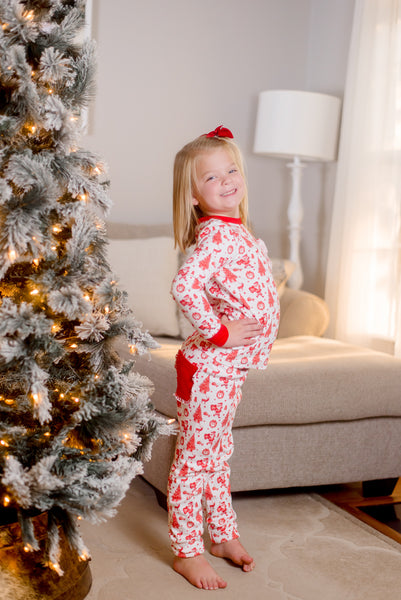 Old Fashioned Christmas Girls' Lounge 2 Piece Set with Ruffle Trim