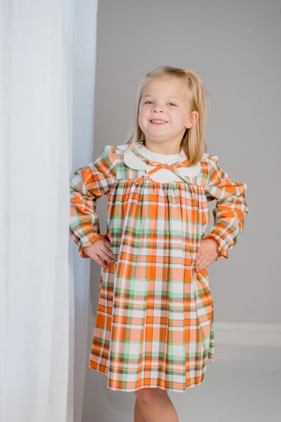 Autumn Plaid Scalloped Bishop Collar Dress