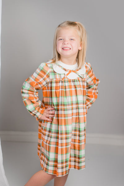 Autumn Plaid Scalloped Bishop Collar Dress