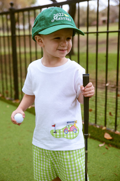 Fore! Boys' Knit Appliqued Golf Cart Shirt & Gingham Shorts Set