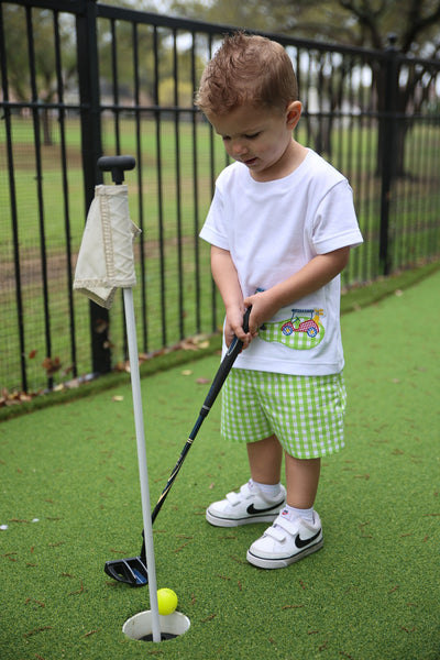 Fore! Boys' Knit Appliqued Golf Cart Shirt & Gingham Shorts Set