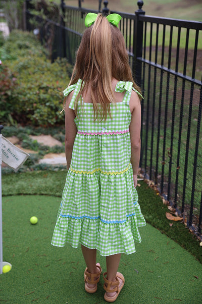 Fore! Girls' Tie Shoulder Gingham Tiered Dress