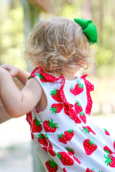 Knit Strawberry Print Ruffle Shoulder Bubble
