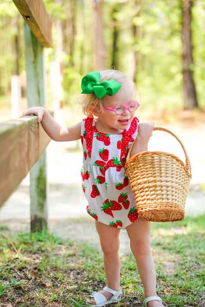 Knit Strawberry Print Ruffle Shoulder Bubble