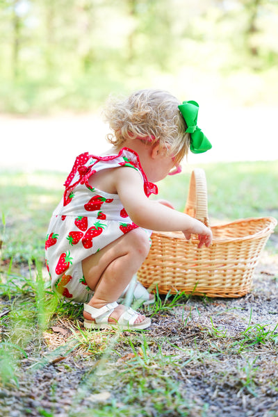 Knit Strawberry Print Ruffle Shoulder Bubble
