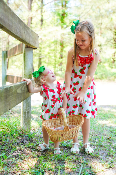 Knit Strawberry Print Tie Shoulder Dress