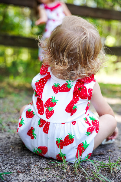 Knit Strawberry Print Ruffle Shoulder Bubble