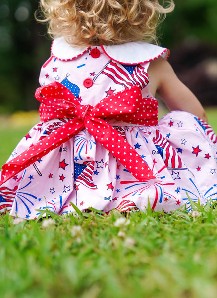 Fireworks Peter Pan Collar Flag Print Pink Top & Bloomer Set