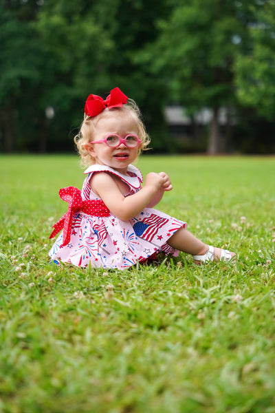Fireworks Peter Pan Collar Flag Print Pink Top & Bloomer Set