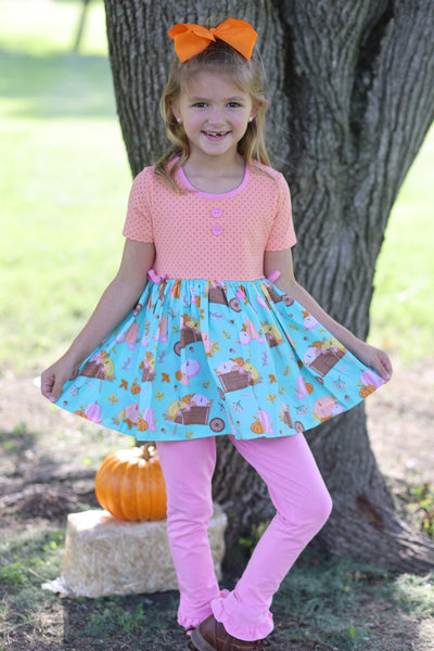 Pumpkin Harvest Girls' Fall Print Tunic and Leggings Set