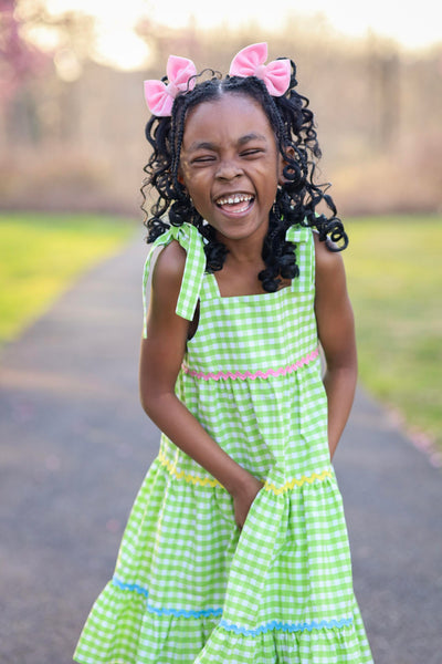 Fore! Girls' Tie Shoulder Gingham Tiered Dress