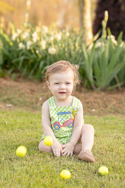 Fore! Boys' Gingham Shortall with Golf Cart Applique