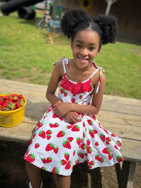 Knit Strawberry Print Tie Shoulder Dress
