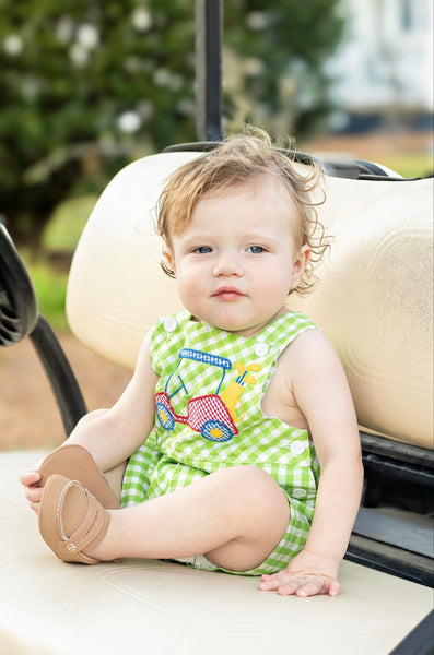 Fore! Boys' Gingham Shortall with Golf Cart Applique