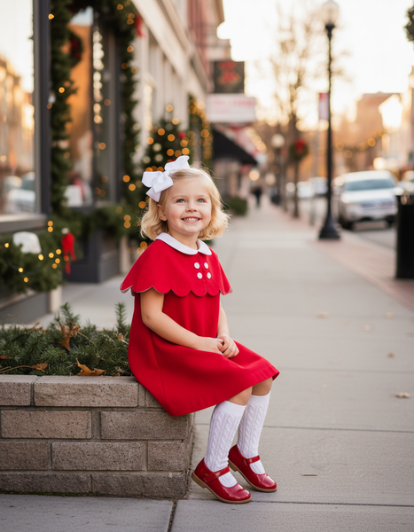 PREORDER - The Capelet Dress in Evelyn - Red Pinwale Corduroy