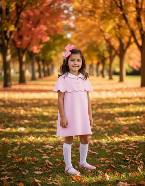 PREORDER - The Capelet Dress in Miriam - Pink Pinwale Corduroy