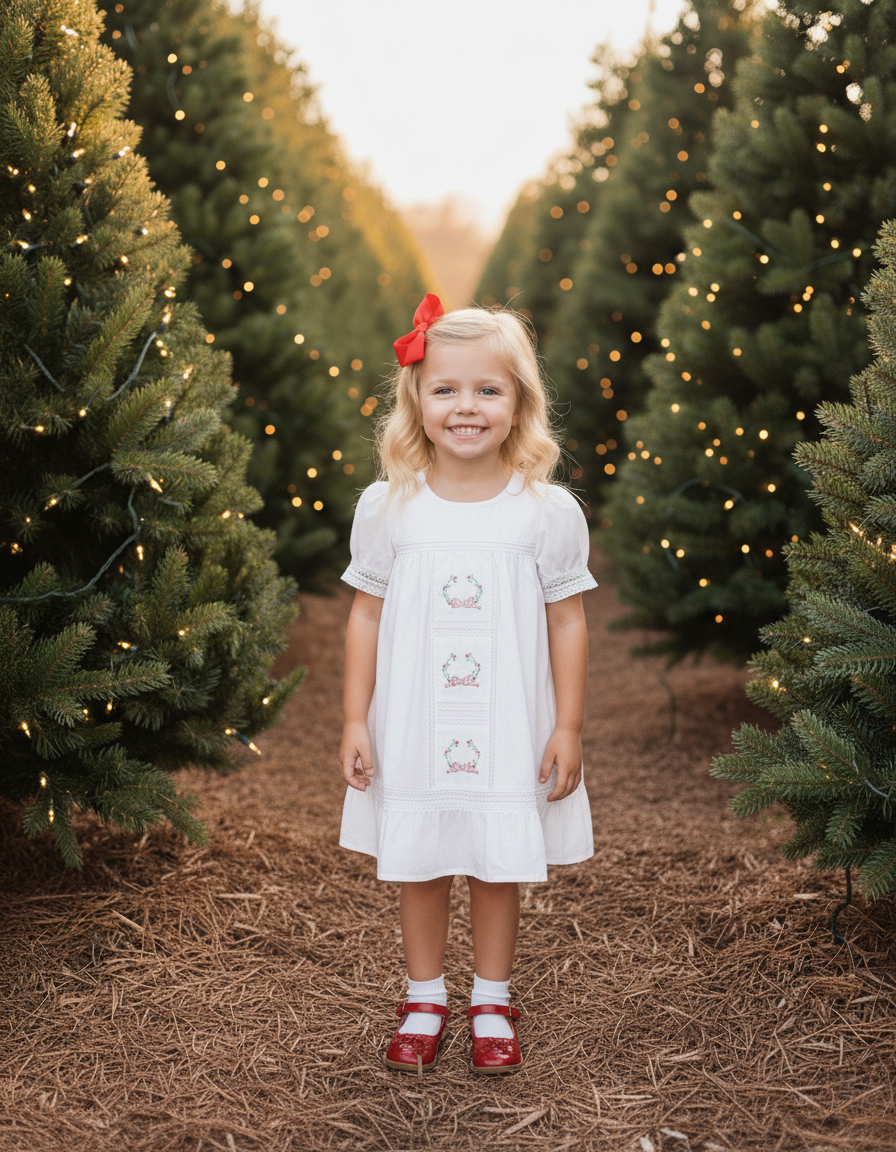 Pemberley Holiday Christmas Hand Embroidered White Heirloom Portrait Dress 9/10
