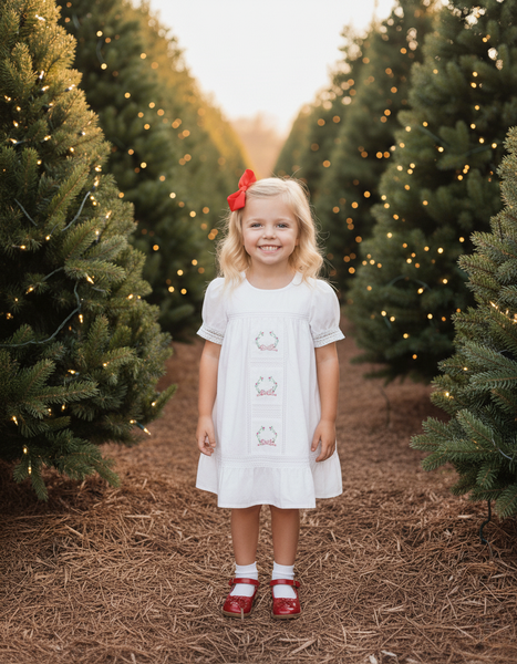 PREORDER - Pemberley Holiday Christmas Hand Embroidered White Heirloom Portrait Dress