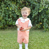 Proper Pumpkins Orange Gingham Shortall and Shirt Set with Pumpkin Embroidered Tabs