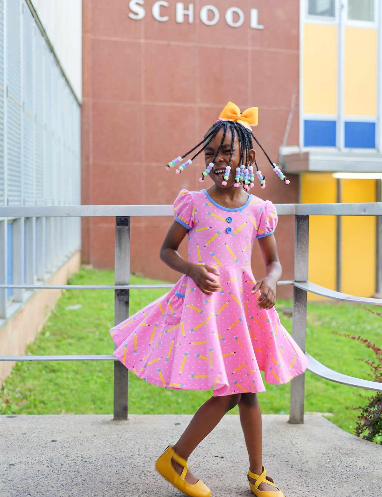 First Day Pink Knit Pencil Print Dress