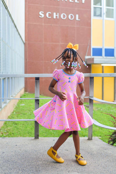 First Day Pink Knit Pencil Print Dress