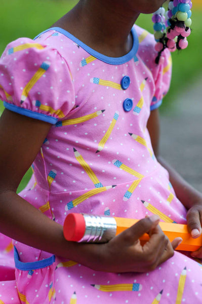 First Day Pink Knit Pencil Print Dress