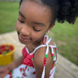 Knit Strawberry Print Tie Shoulder Dress