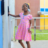 First Day Pink Knit Pencil Print Dress