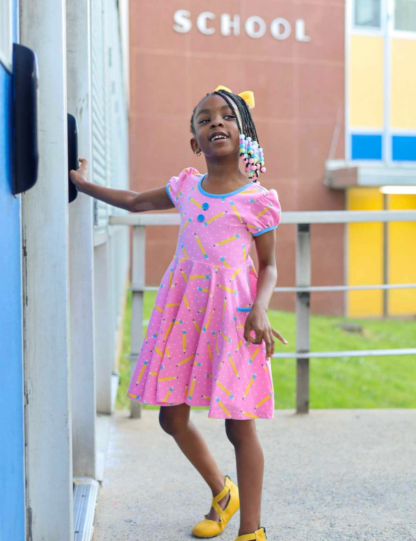 First Day Pink Knit Pencil Print Dress