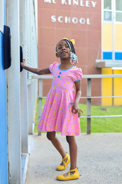 First Day Pink Knit Pencil Print Dress