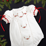 Gilded Noel Holiday Christmas Hand Embroidered White Heirloom Bubble