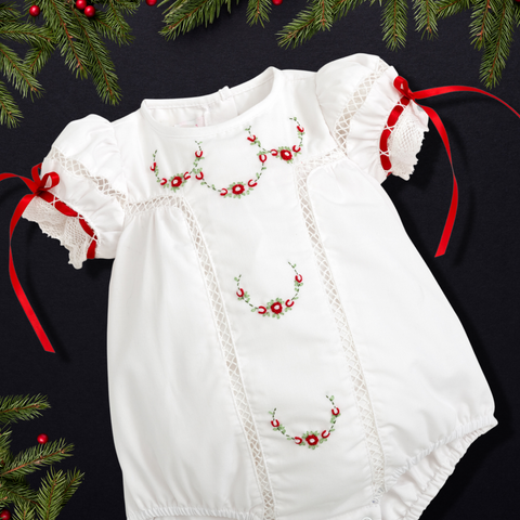 PREORDER - Gilded Noel Holiday Christmas Hand Embroidered White Heirloom Bubble