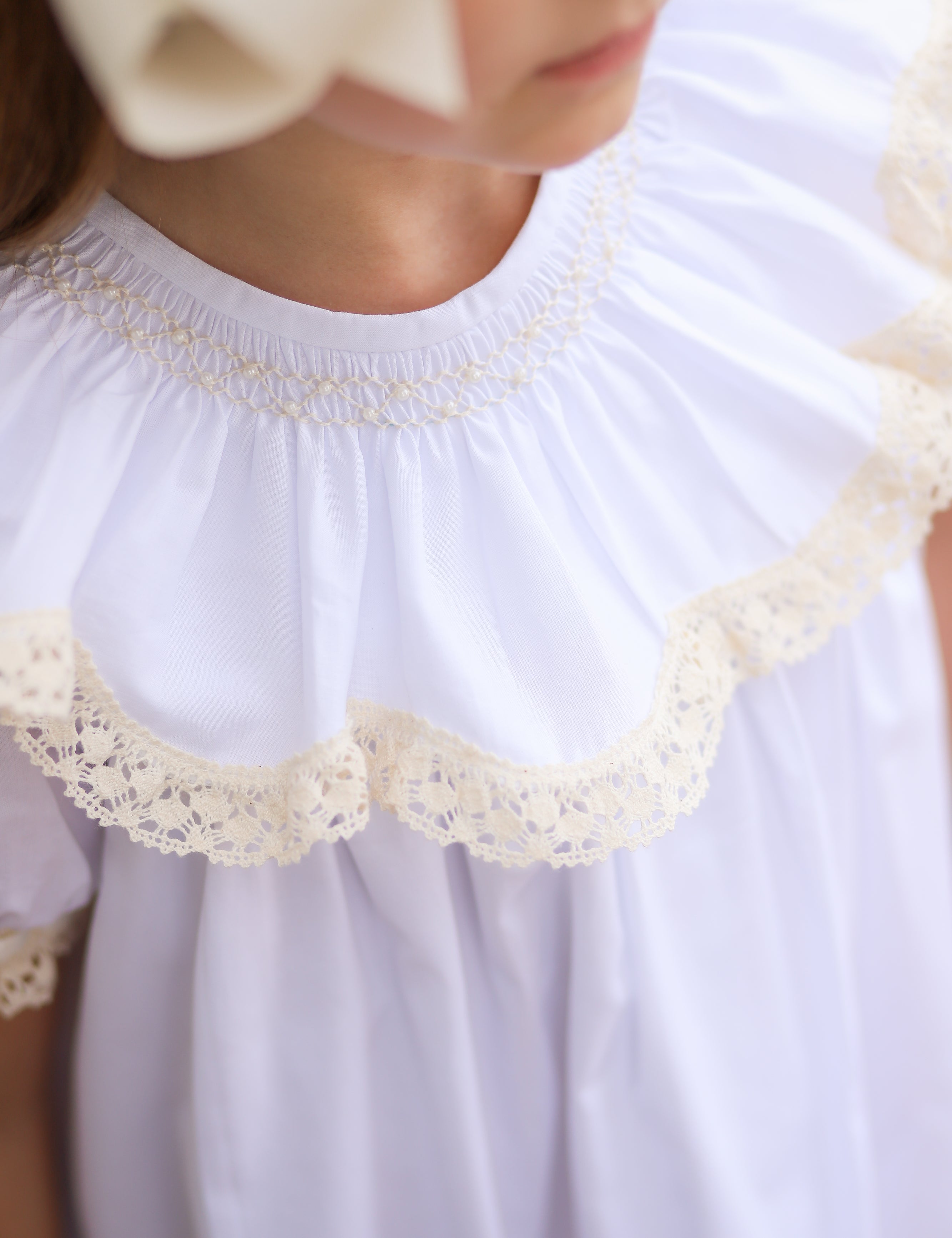 Lancaster Beaded Bishop Collar White Sleeved Girls' Heirloom Dress