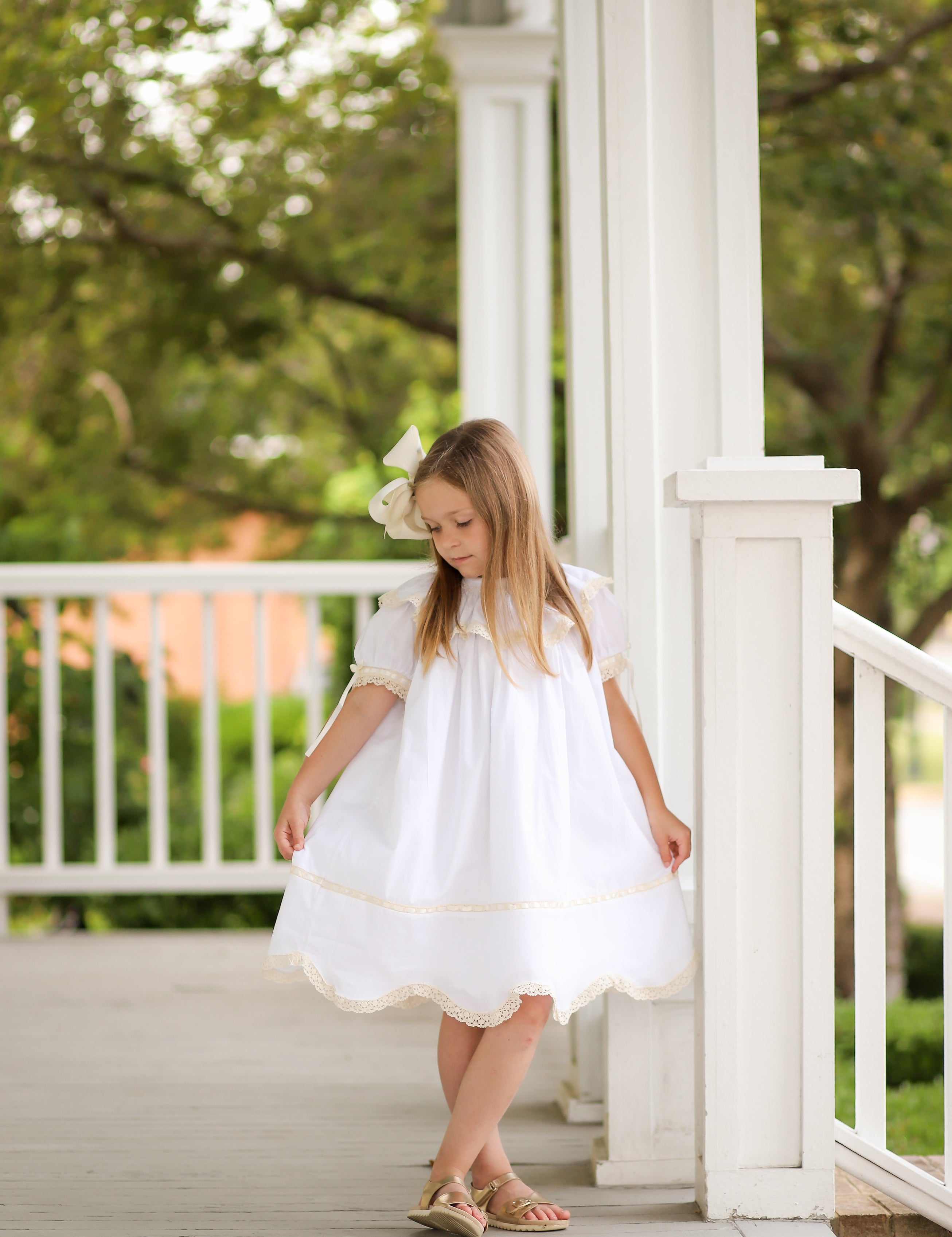 Lancaster Beaded Bishop Collar White Sleeved Girls' Heirloom Dress
