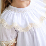 Lancaster Beaded Bishop Collar White Sleeved Girls' Heirloom Dress