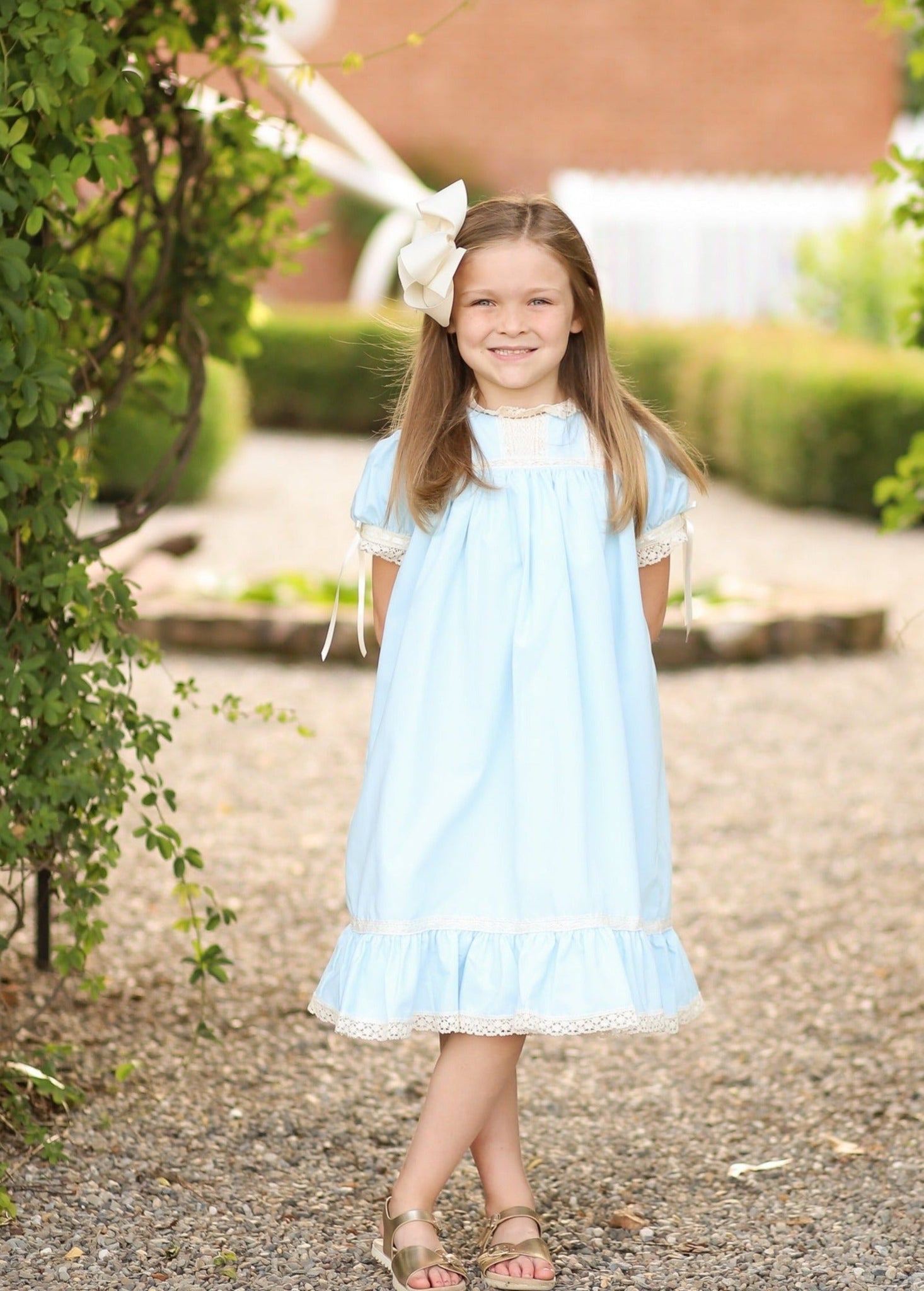 Bristol Blue Short Sleeved Heirloom Dress