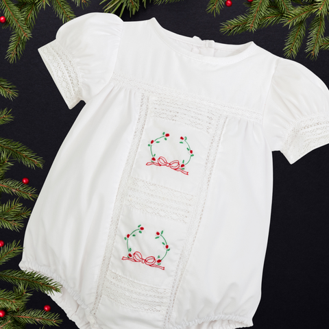 PREORDER - Pemberley Holiday Christmas Hand Embroidered White Heirloom Bubble