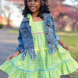 Fore! Girls' Tie Shoulder Gingham Tiered Dress