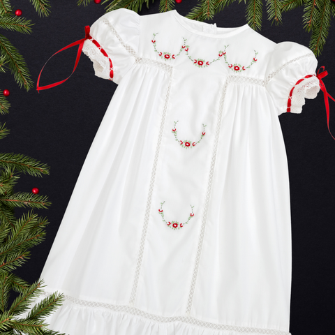 PREORDER - Gilded Noel Holiday Christmas Hand Embroidered White Heirloom Portrait Dress