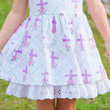 Grace Eyelet Trim Cross Printed Dress