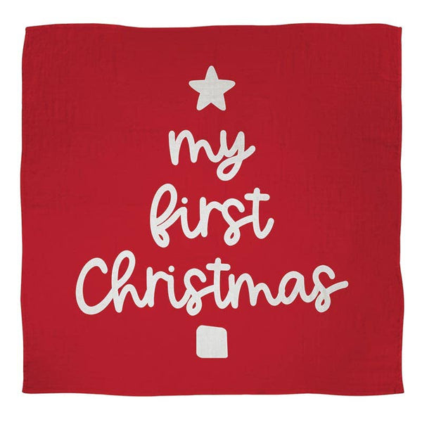 Swaddle Blanket + Plush Bear Rattle Gift Set - My First Christmas