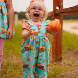 Pumpkin Harvest Girls' Fall Print Ruffle Leg Romper & Knit Blouse Set