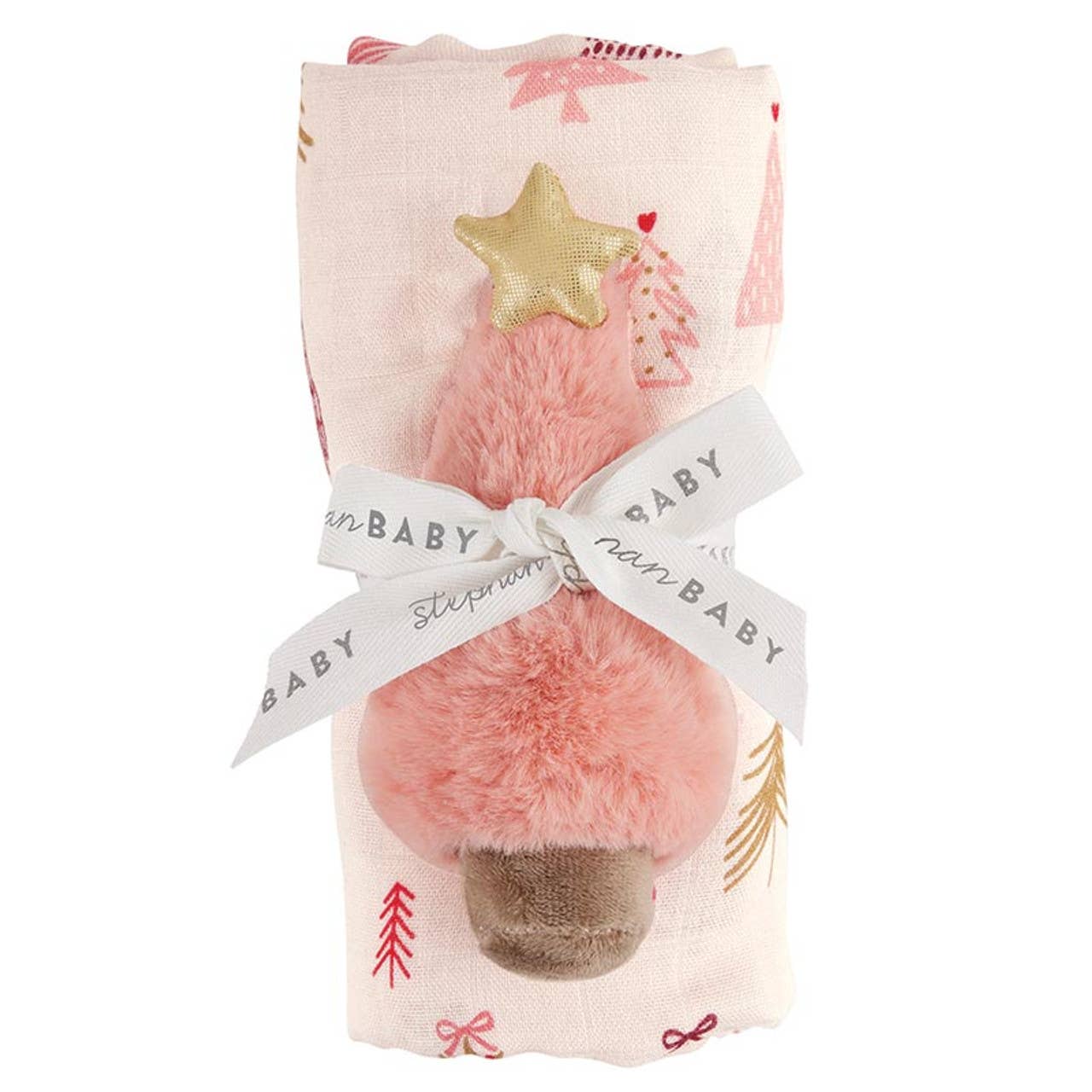 Swaddles with Plush Pink Christmas Tree Rattle