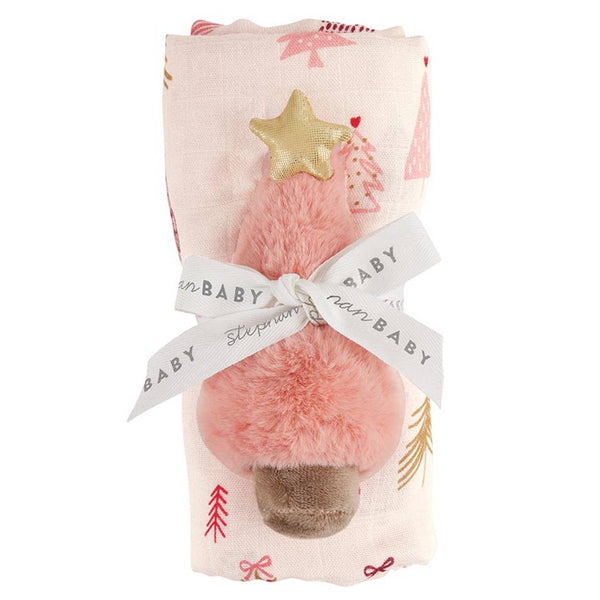 Swaddles with Plush Pink Christmas Tree Rattle