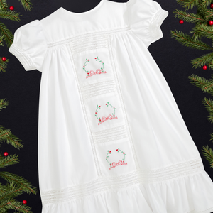 PREORDER - Pemberley Holiday Christmas Hand Embroidered White Heirloom Portrait Dress
