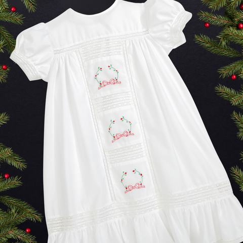 PREORDER - Pemberley Holiday Christmas Hand Embroidered White Heirloom Portrait Dress