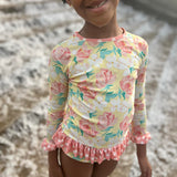 Magnolia Rash Guard Yellow Floral Print Swim Suit Set
