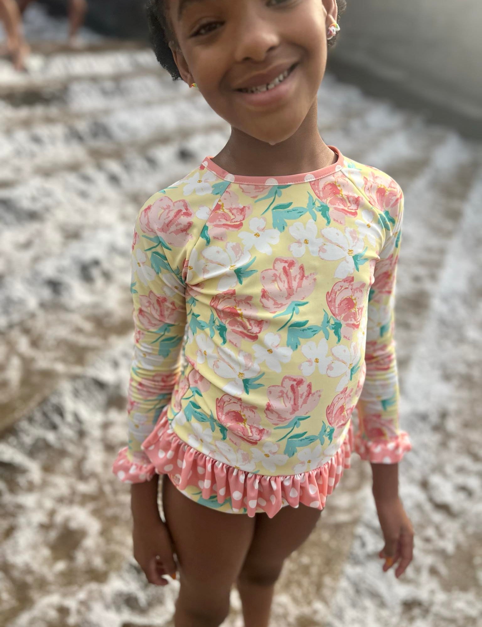 Magnolia Rash Guard Yellow Floral Print Swim Suit Set