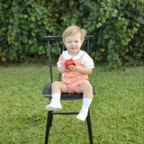 Proper Pumpkins Orange Gingham Shortall and Shirt Set with Pumpkin Embroidered Tabs